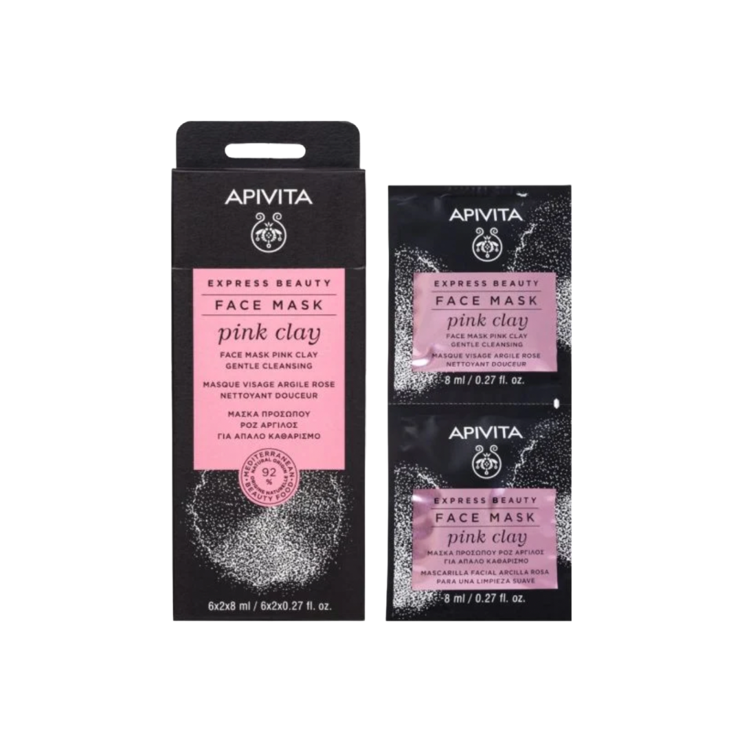 Apivita Face Mask Pink Clay για Απαλό Καθαρισμό, 2 x 8ml