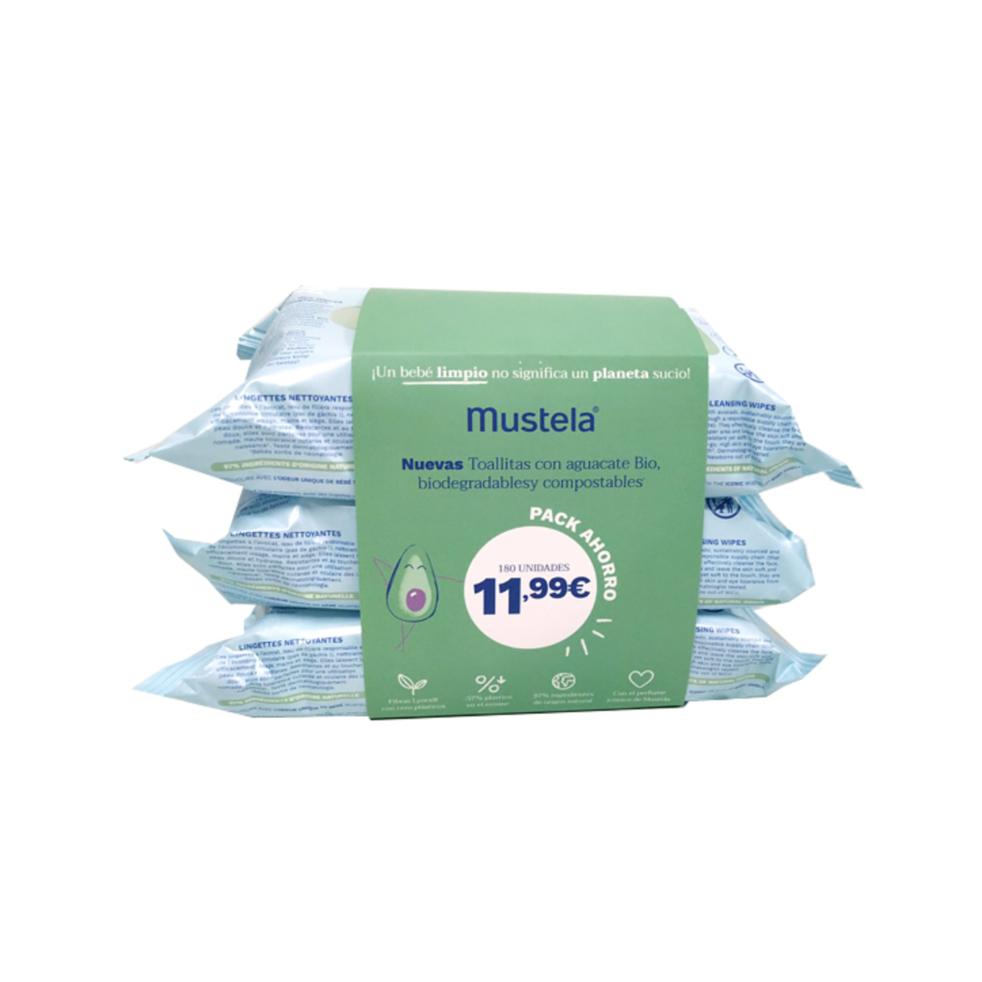 Mustela Cleansing Wipes, 60τμχ x 3 πακέτα